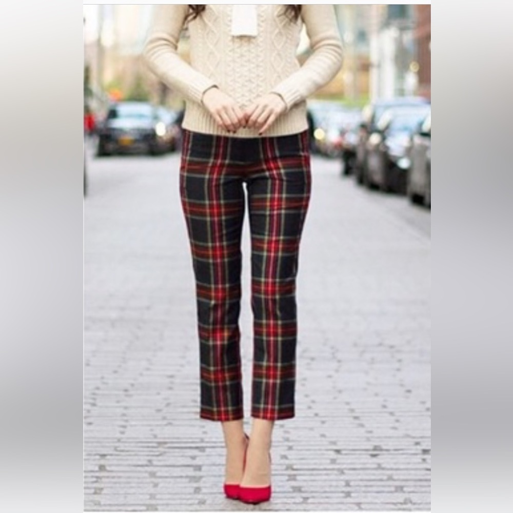 J. Crew Plaid Flat Front Cropped Tartan Wool Pants